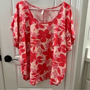 Emerald Red and Pink Floral Blouse